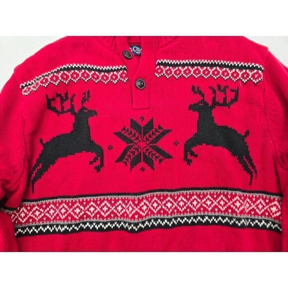 Chaps Red Reindeer & Snowflake Holiday Sweater M 100% Cotton Mens Fun Festive Kn - Picture 3 of 7